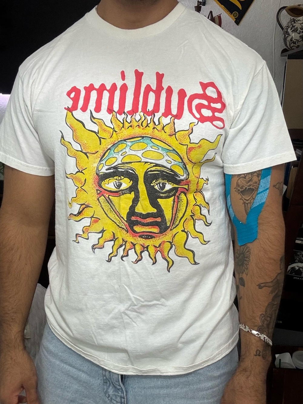 Sublime White Short Sleeve Tee with Yellow Sun Graphic